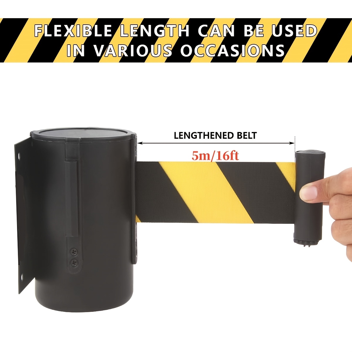 Image of Retractable Belt Barrier - 10ft/ And 16ft/5m Wall Mounted Safety Barrier Belt, Queue Line Dividers With Slow- Nylon Rope Belt & Sturdy Steel Black Case For Indoor/outdoor Use