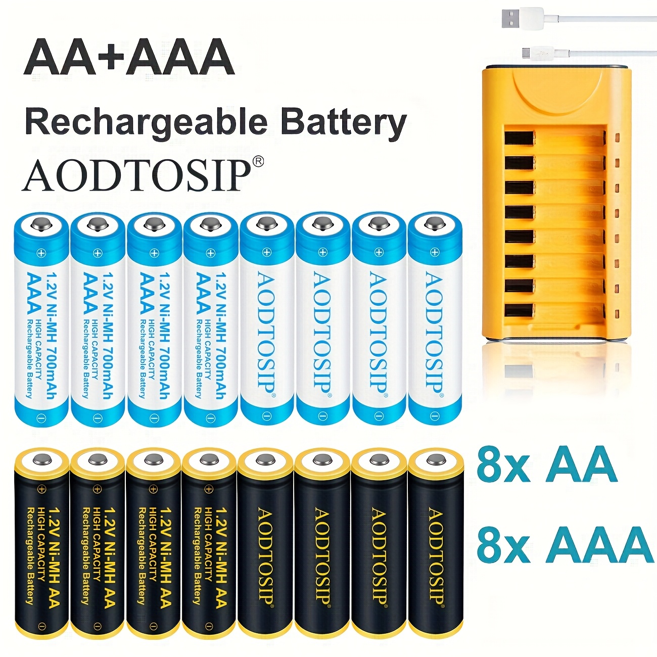 TEMU 8pcs Aa/aaa 1.2v 700mah Ni-mh Rechargeable Batteries, Rechargeable Aa Batteries, Aaa Rechargeable Batteries, Suitable For Small Electronic