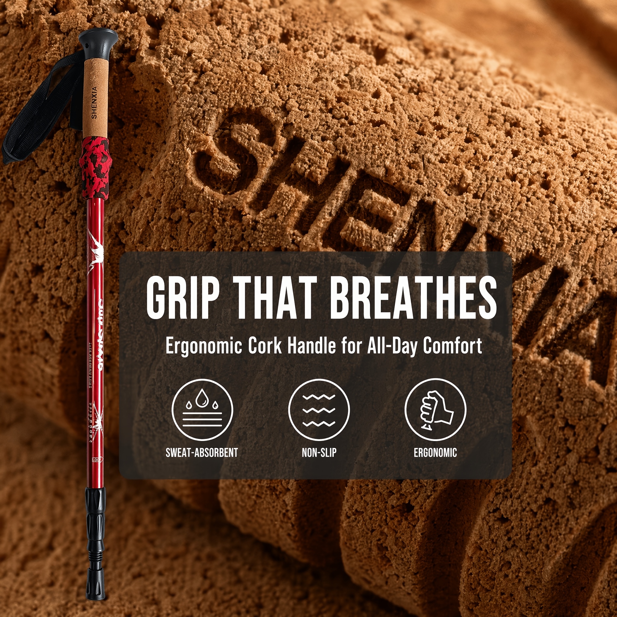 Aluminum Alloy Three-Section Internal Locking Trekking Pole with Cork Grip