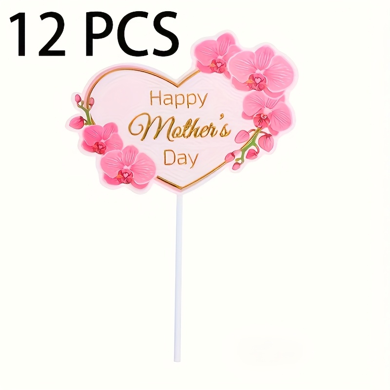 12pcs Featherless Paper Day Flower Toppers - Pink Heart & , No Electricity Needed, Mini Flower Boxes