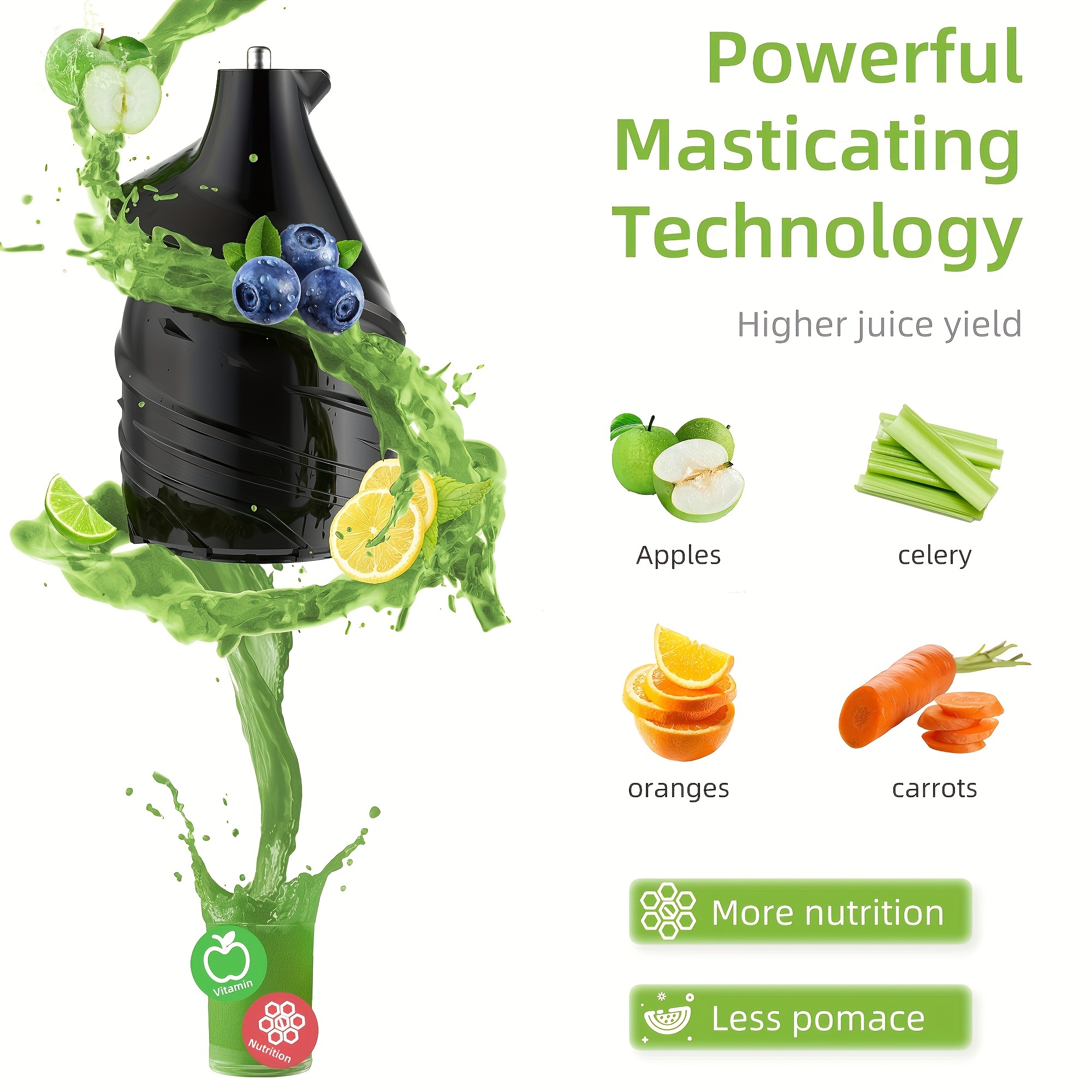 wide chute slow masticating juicer bpa free cold press juicer blender fit whole fruit and vegetable details 5