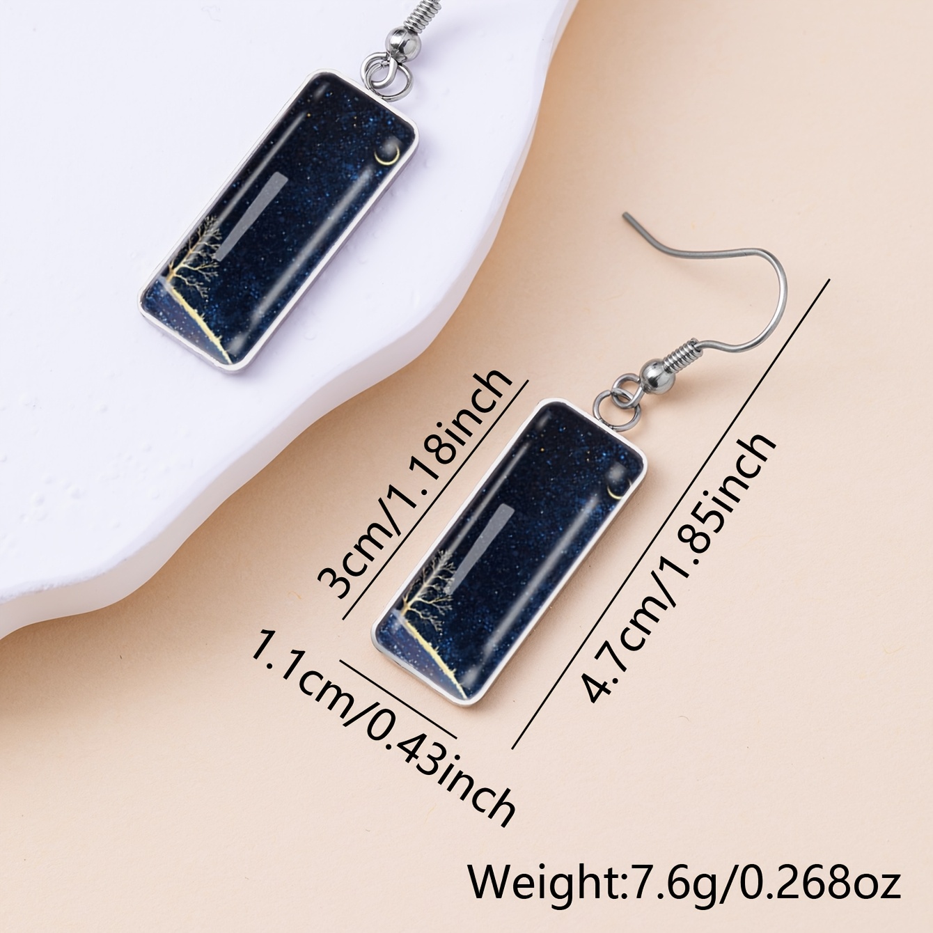 Women's Deep Blue Starry Sky Curve Pattern Long Earrings