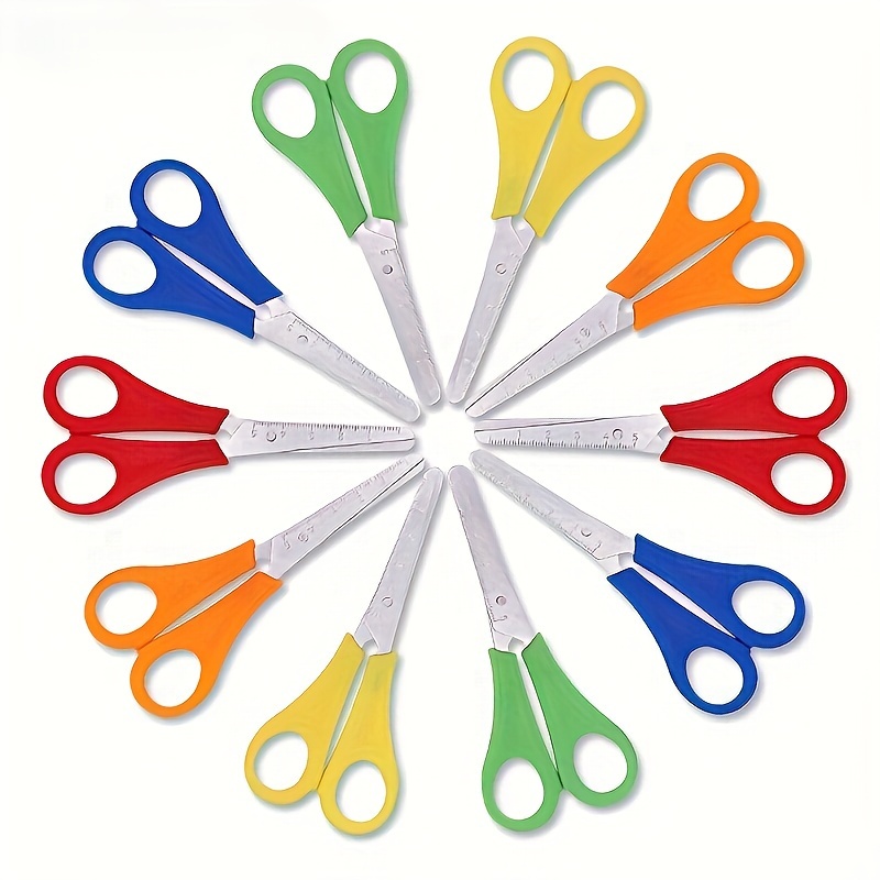 

10pcs Scissors With Scale, Scissors Bulk For Aldult, Office Scissors Safety Blunt Tip Scissors, Craft Scissors For Cutting Regular Paper,construction Paper,cards