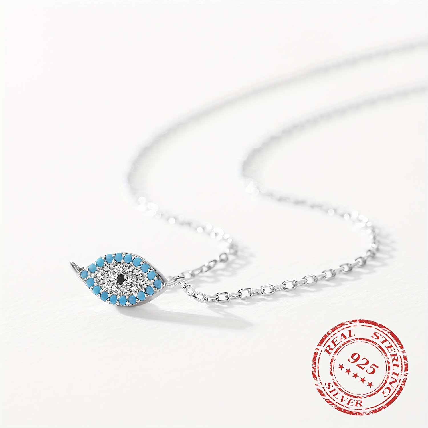 925 Silver Turquoise Pendant Necklace with CZ Pave Setting