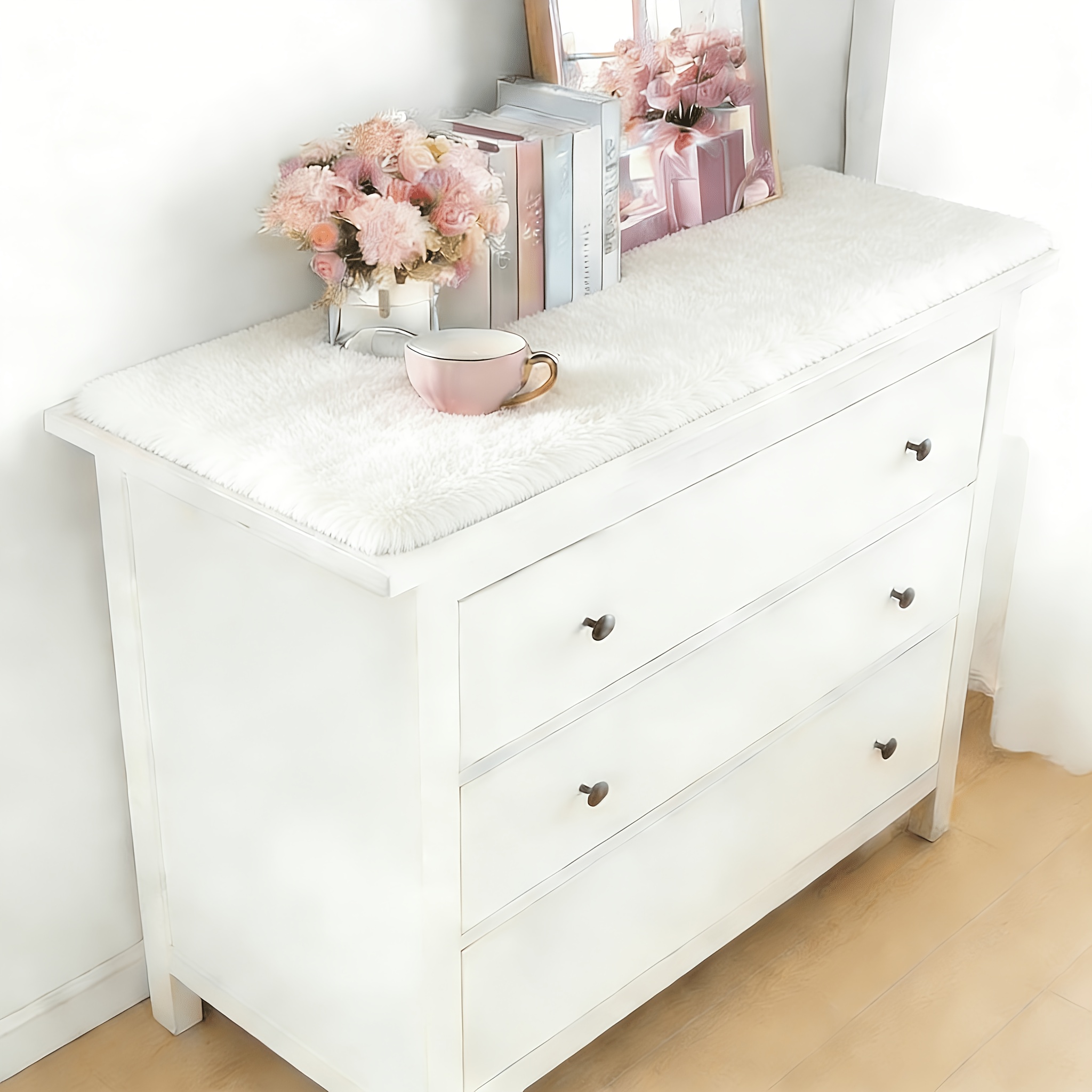TEMU Nappe de table en peluche, tapis de comptoir de console, nappe de table en peluche rose de style luxe léger