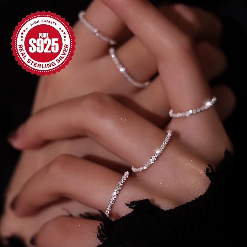 

925 Sterling Silver Flexible Chain Ring, Delicate And Classic, Lightweight Hypoallergenic Band For Women, Daily And Party Wear, No Plating, Simple Elegance, Perfect For Mother's Day Gift - 1 Piece