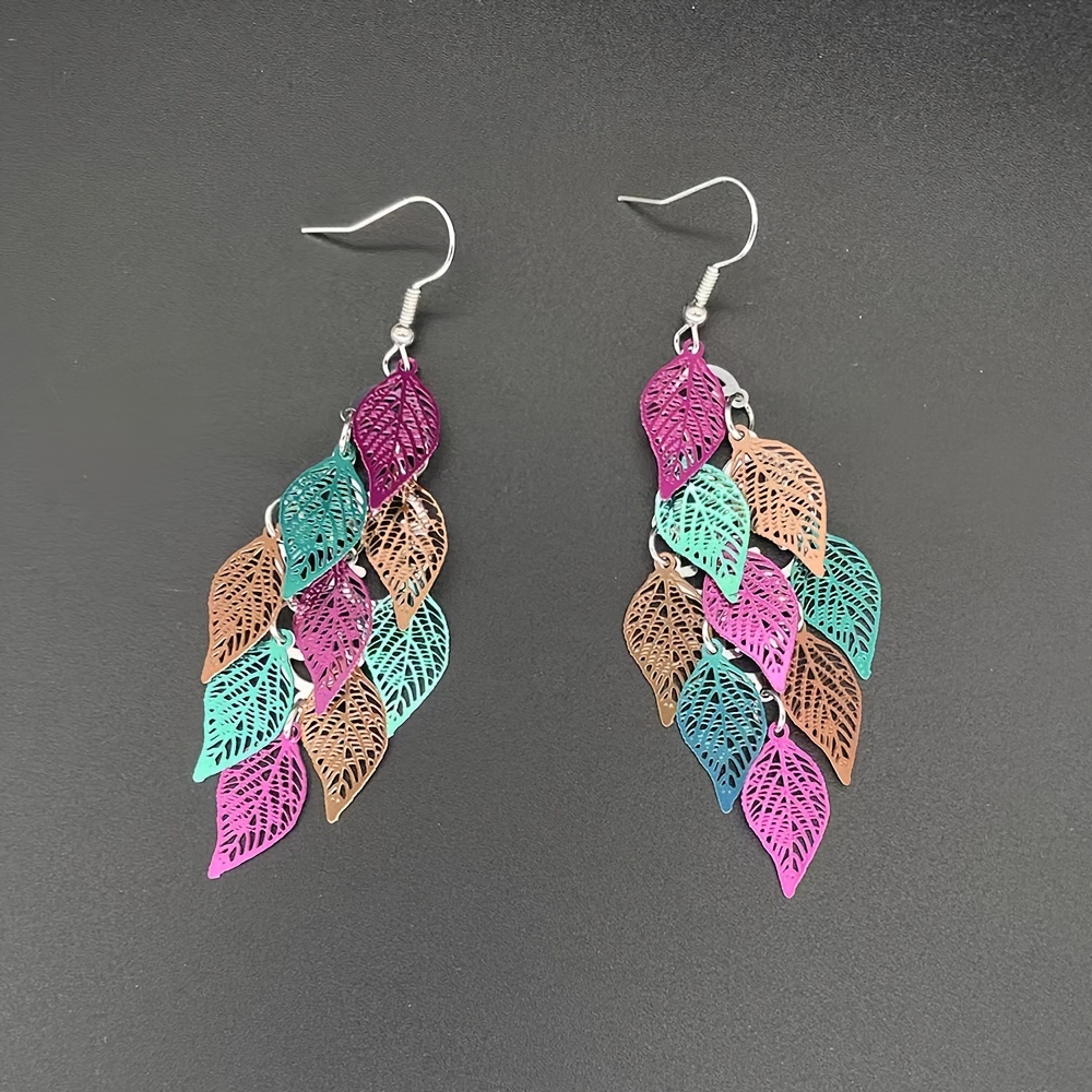 a pair of colorful small leaf earrings for mrs golden tree purple green color matching 0