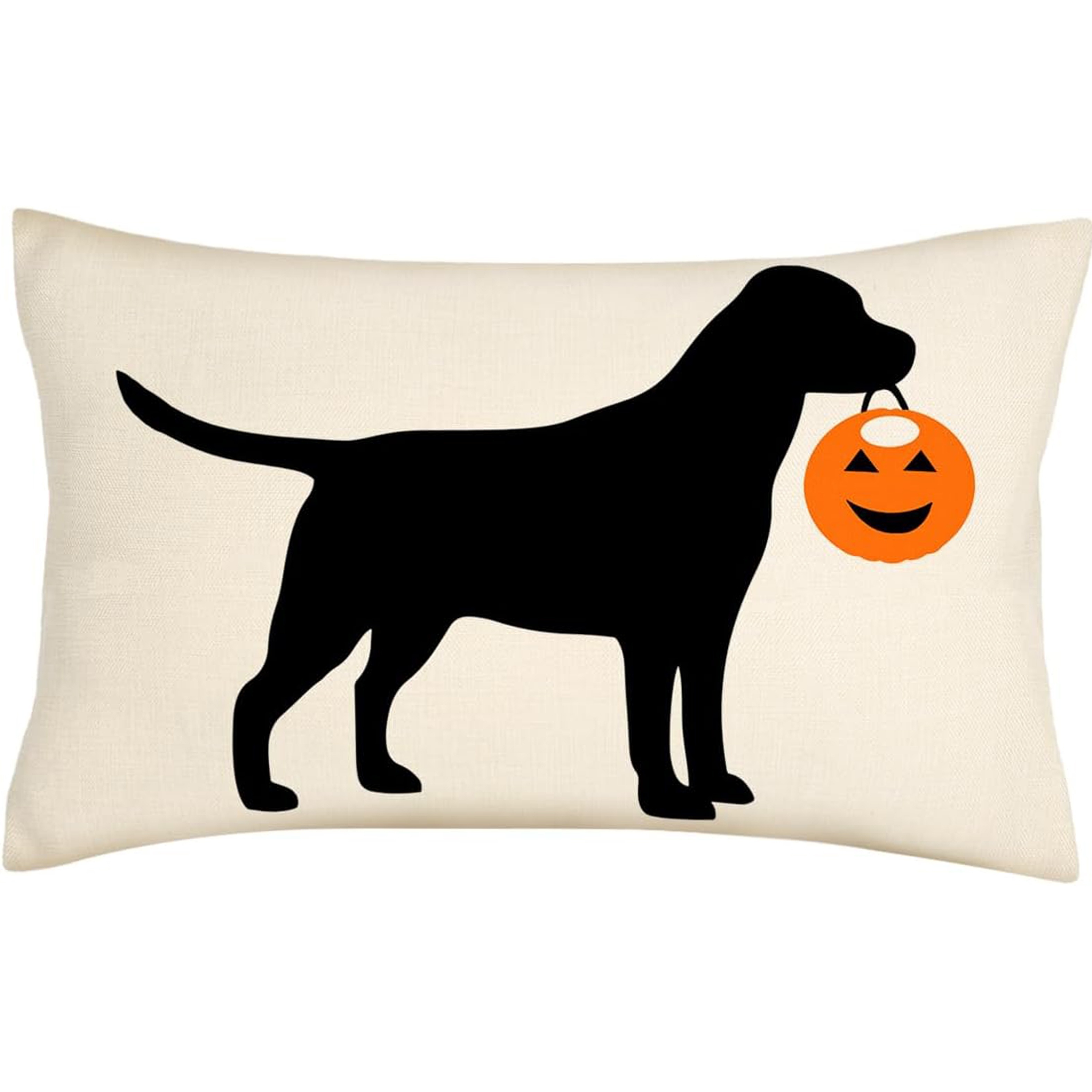 

1pc, Contemporary Linen Dog & Pumpkin Throw Pillow Cover, 12x20inch, Single-sided, Zipper Closure, Machine Washable, Farmhouse Style, Home Sofa Couch Decor, Multiple Room Compatibility, Woven Fabric