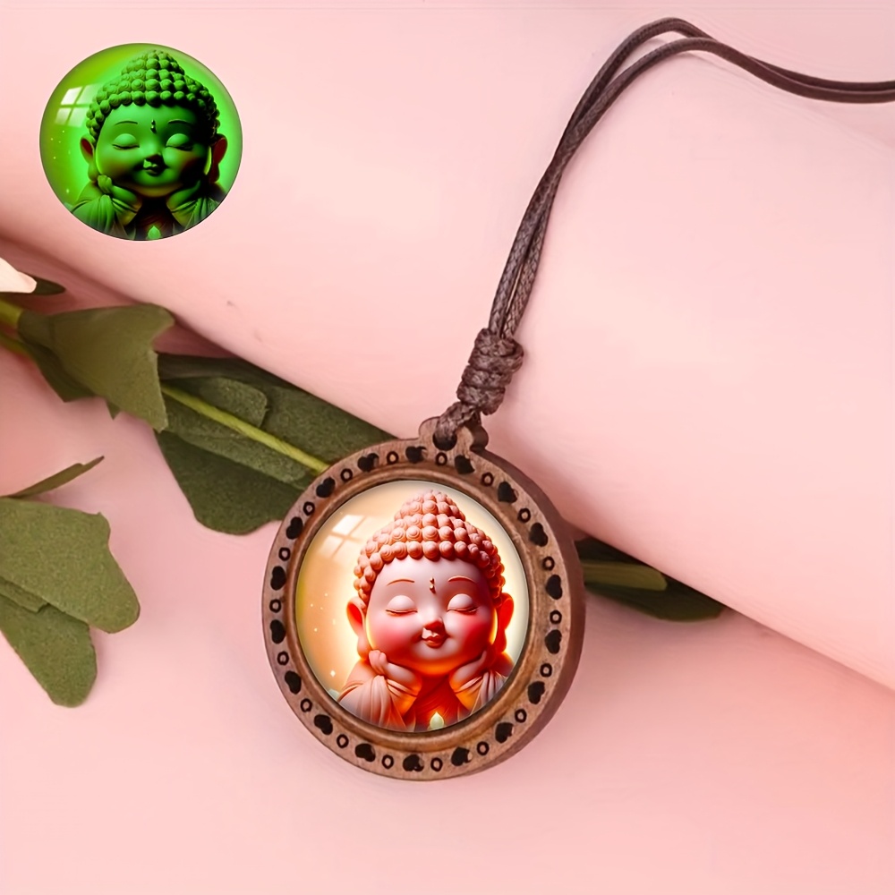 Smiling Buddha Meditation Love Heart Wooden Necklace