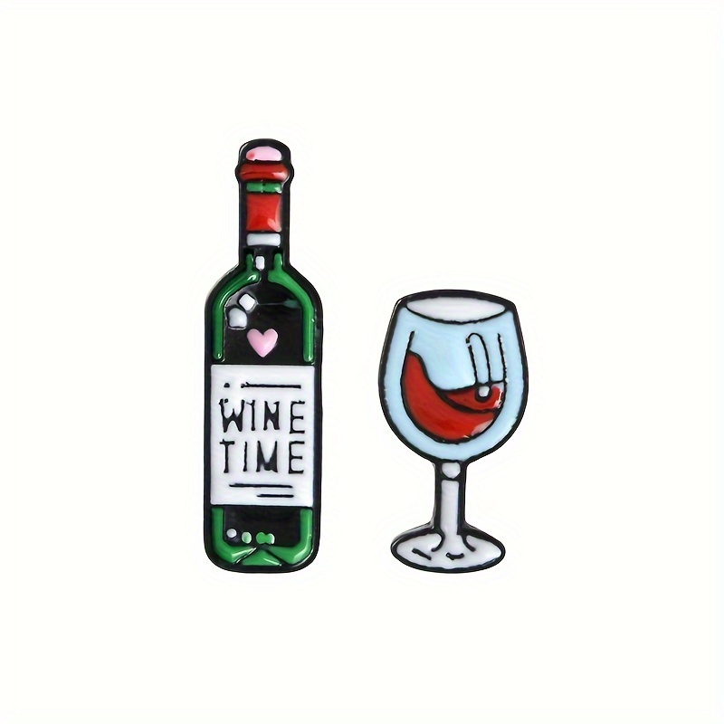 Image of 1/2pcs Cartoon Creative Personalized Jewelry Alloy Brooch Cute Mini Version Red Wine Glass Letter Clothing Decoration Badge Brooch