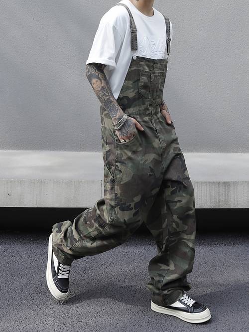 mens fashion camouflage casual denim overalls