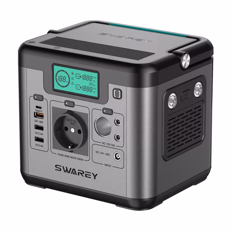 SWAREY Portable Power Bank, Power Station 518 Wh, Solar Generator 500 W AC SWAREY Portable Power Bank, Power Station 518 Wh, Solar Generator 500 W AC