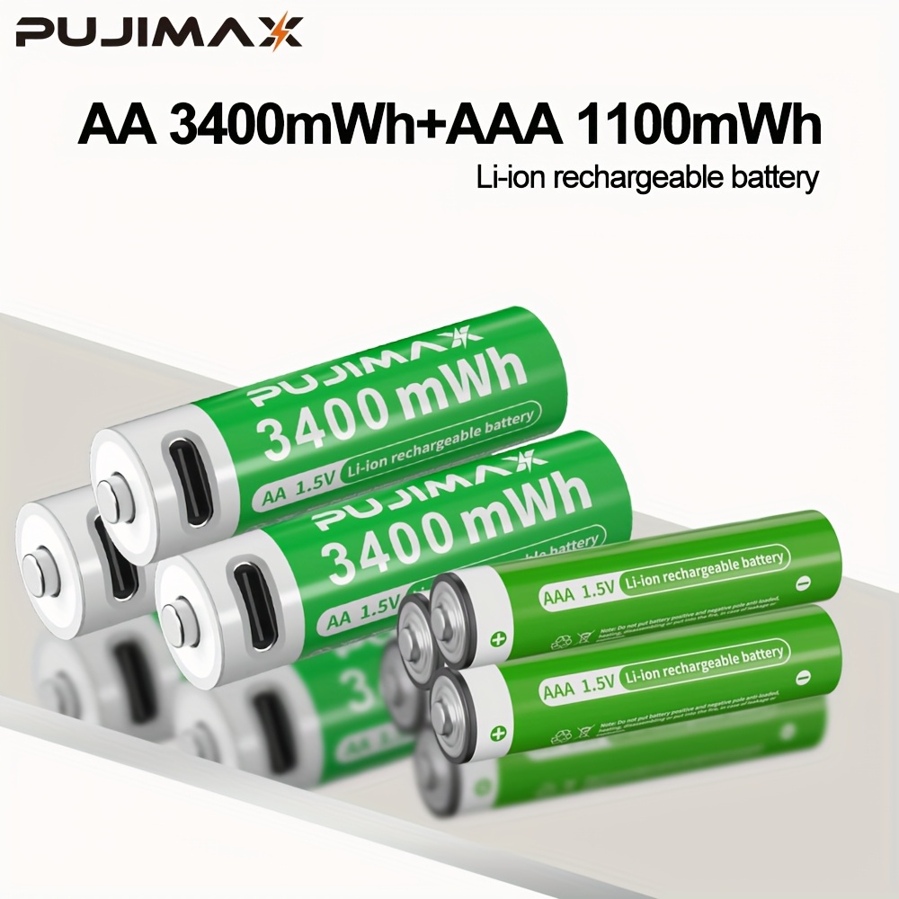   аа+ааа 1.5в 1100мвтг+3400мвтг перезаряджувані літієві батареї з коробкою для зберігання та кабелем для зарядки - висока ємність, тривалий час роботи для пристроїв Опис товару 0