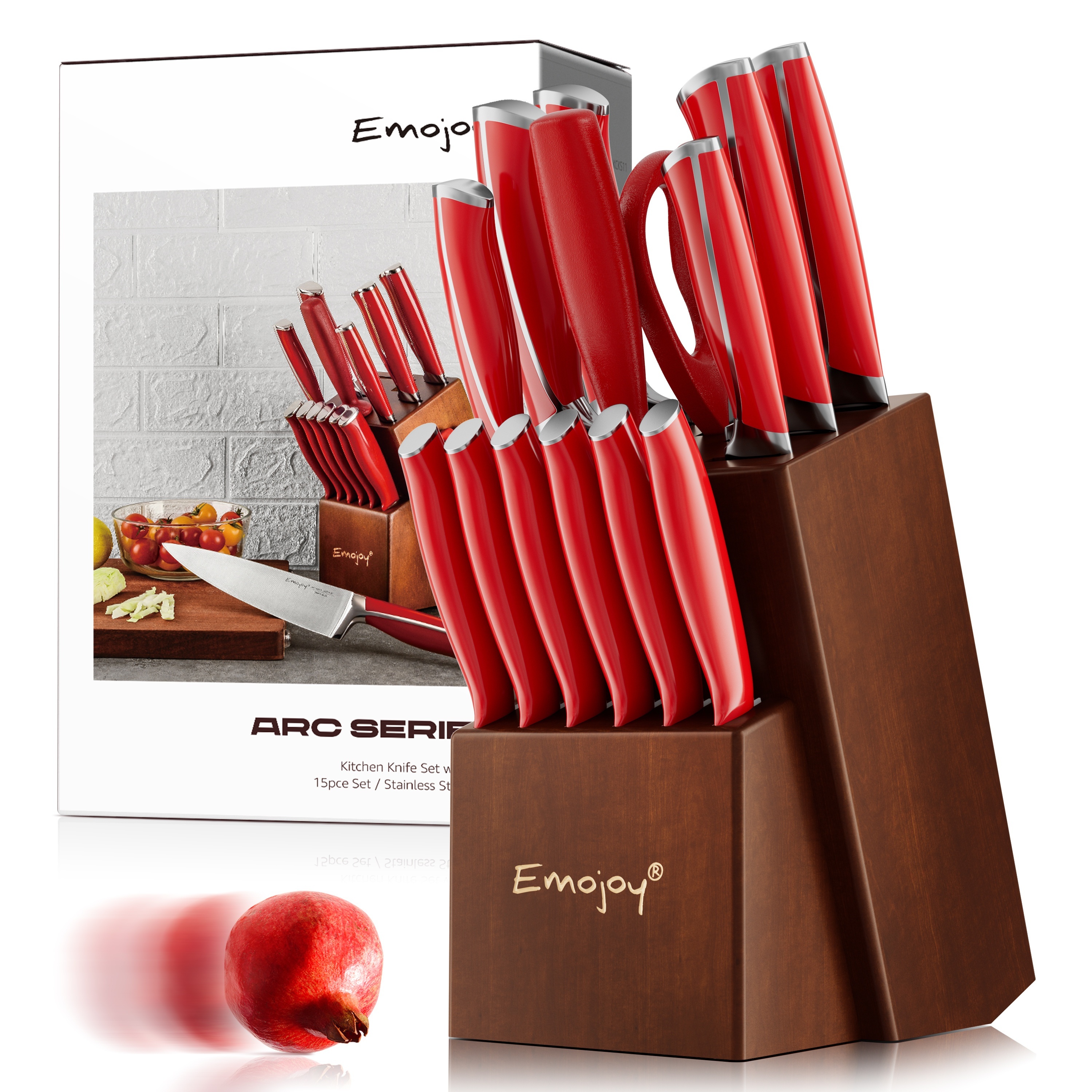 

Knife Set, Emojoy 15 Piece Kitchen Knife Set With Block Wooden