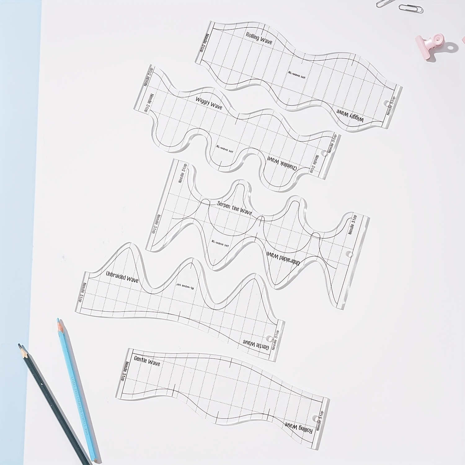 TEMU 5pcs/set Wavy Tool Kit | 5pcs Templates High Positioning Ruler | For Clothing, Quilting, Sewing, | Includes Operation Guide
