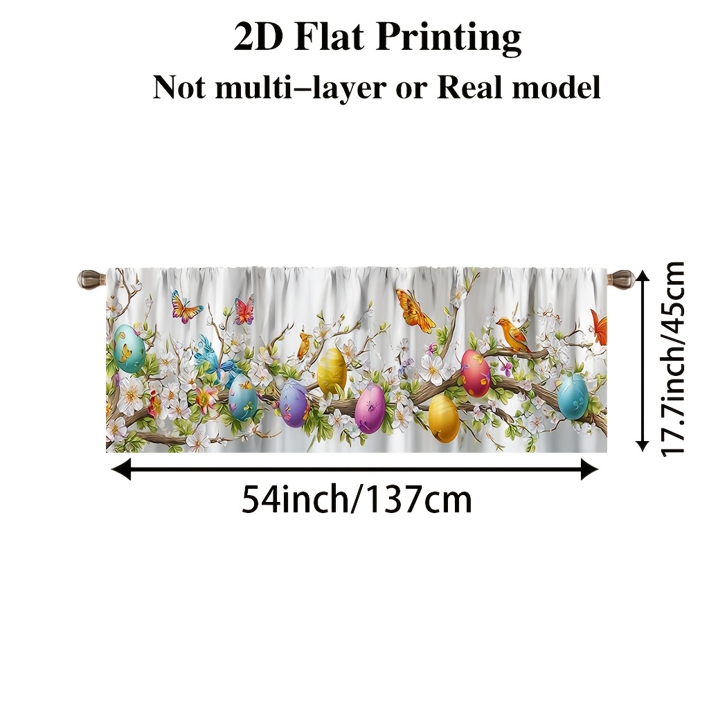 TEMU 2d Flat, 1pc, 2d Flat Printing, Easter Tree Floral Butterflies Easter Rabbit Themed Curtain, (without Rod) For Coffee Shop Living Room Kitchen