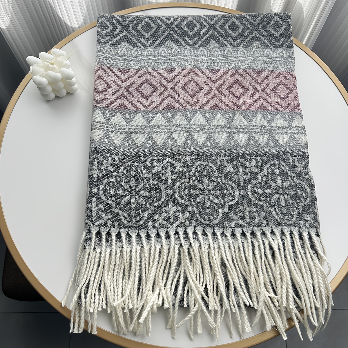 1 Bohemian Thick Scarf, Large Size Long Fringe Soft Warm Shawl for Outdoor Gatherings