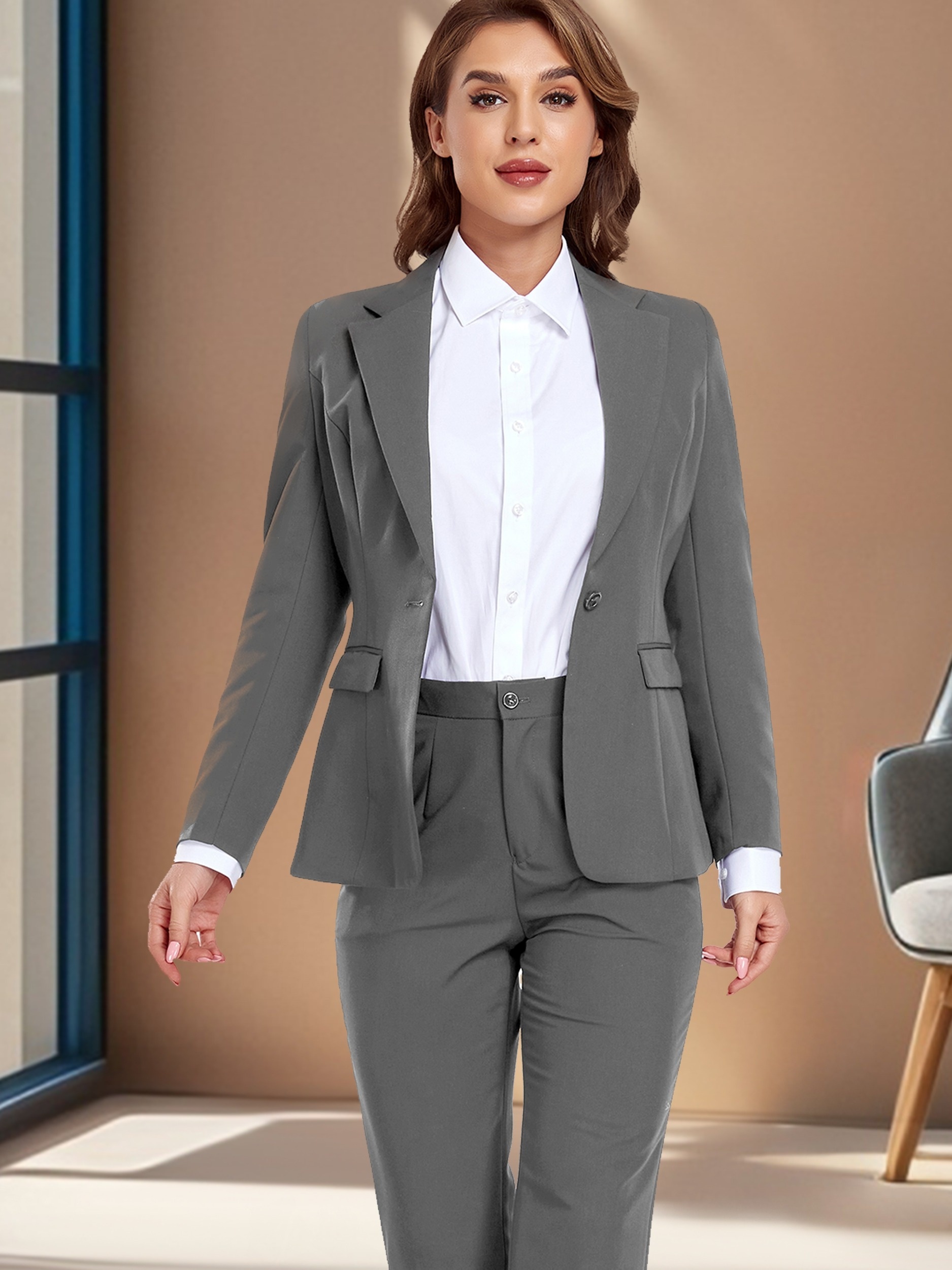 casual dress suits for women Generic Womens Blazer Suit 2 Piece Set Business Jackets with Pockets Coats Lace Up Pants Elegant Spring Fall Outfits Dark Gray, Small at Amazon Women's Clothing store Rayon and spandex fabrics make it more comfortable on the skin.Tops are also perfect for spring womens suits 2pcs suit set