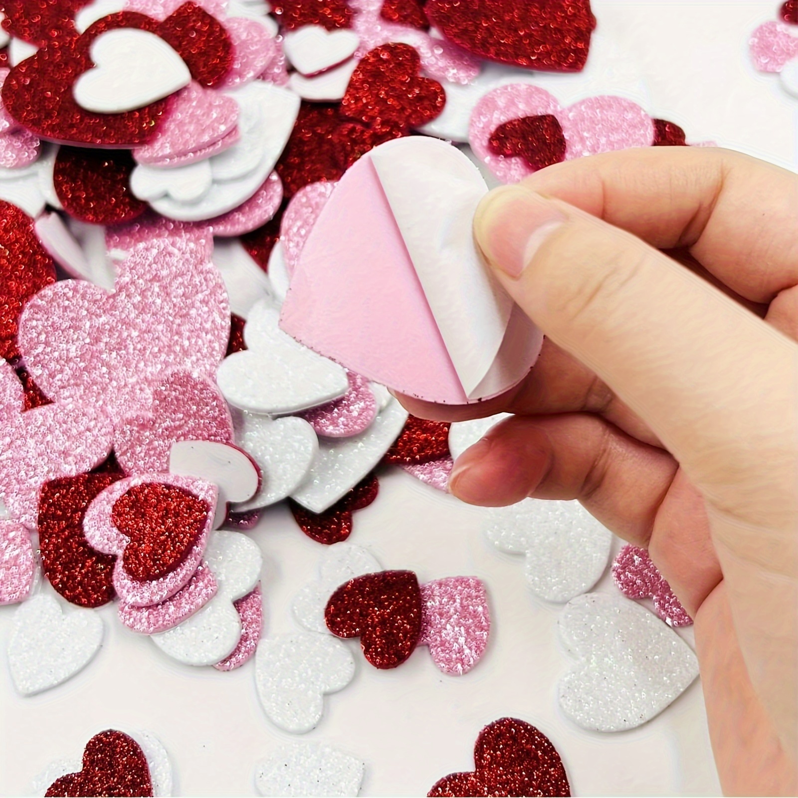 Image of 63/126/252pcs, Foam Glitter Sticker Diy Love Heart Adhesive Sticker For Gift Box Bag Greeting Cards Party Decoration, Party Stickers For Gift Tags Decorations, Holiday Gifts Valentine's Day Decration