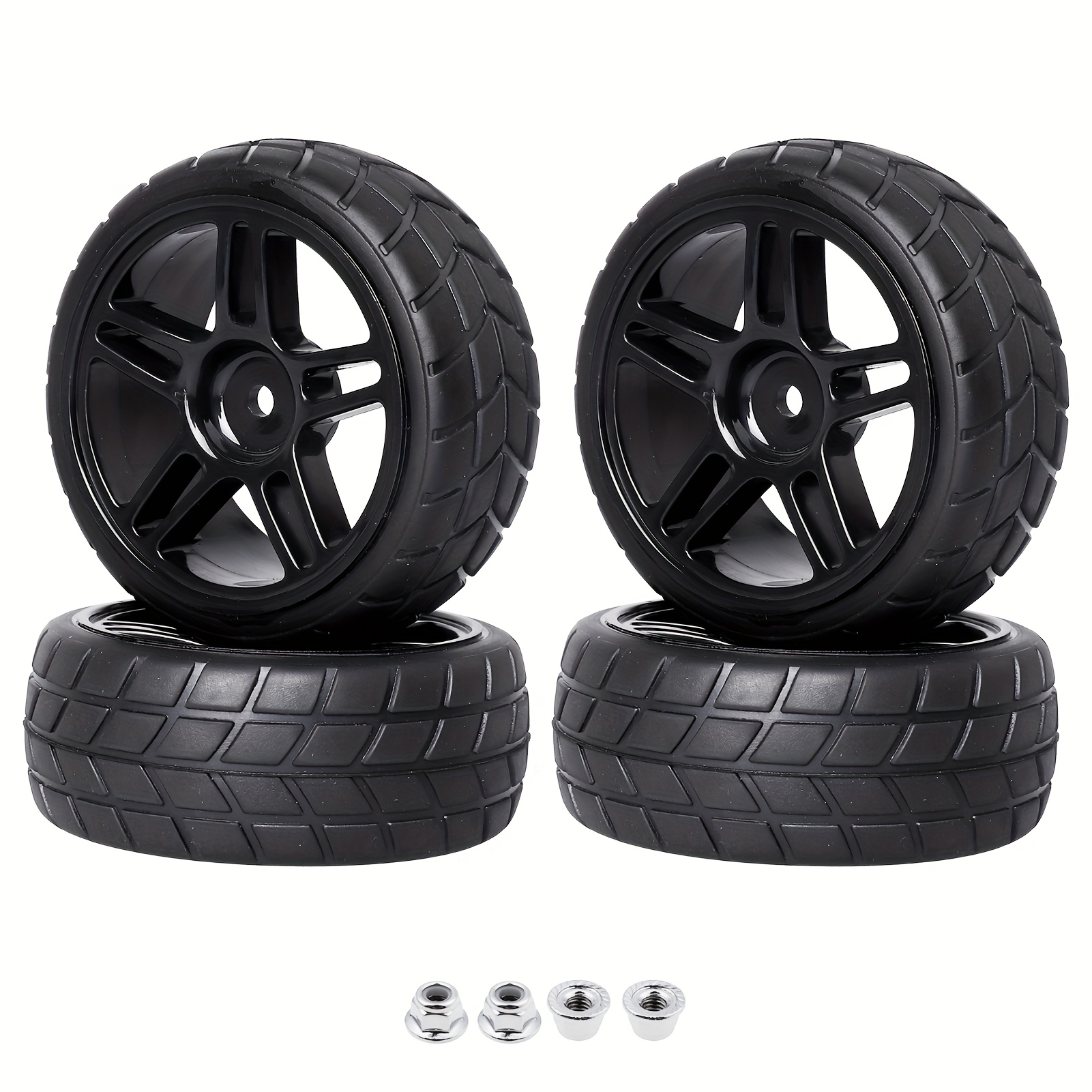 Pneus Et Roues RC Compatible avec HSP 4 Pièces en Caoutchouc RC 1/10 pour Roues De pour Buggy Pneus Moyeu Hexagonal 12 Mm Mise À Niveau Voiture Tout- Terrain