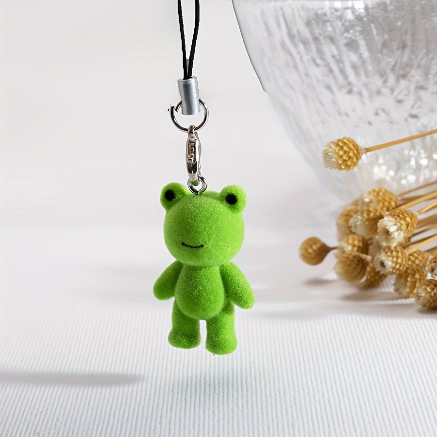 

1pc Cute Resin Flocked Frog Charm Pendant - Trendy Keychain & Phone Lanyard Accessory For Bag Decoration, Jewelry Making