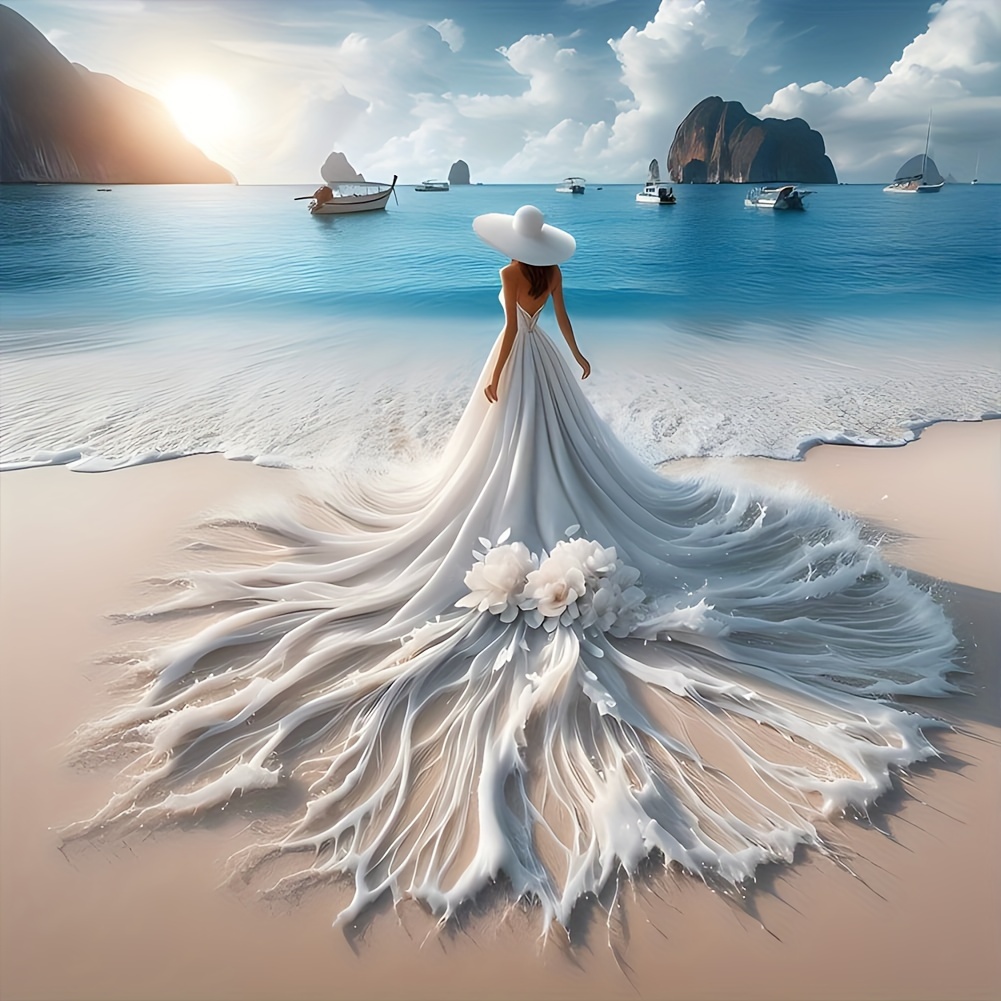 

Elegant Lady Silhouette Beach Scenery Paint-by-number Kit, Diy Full Drill Round Diamond Art Craft For Beginners, Canvas Material, Frameless, Ideal For Home Wall Decor And Holiday Gifts - 1pc