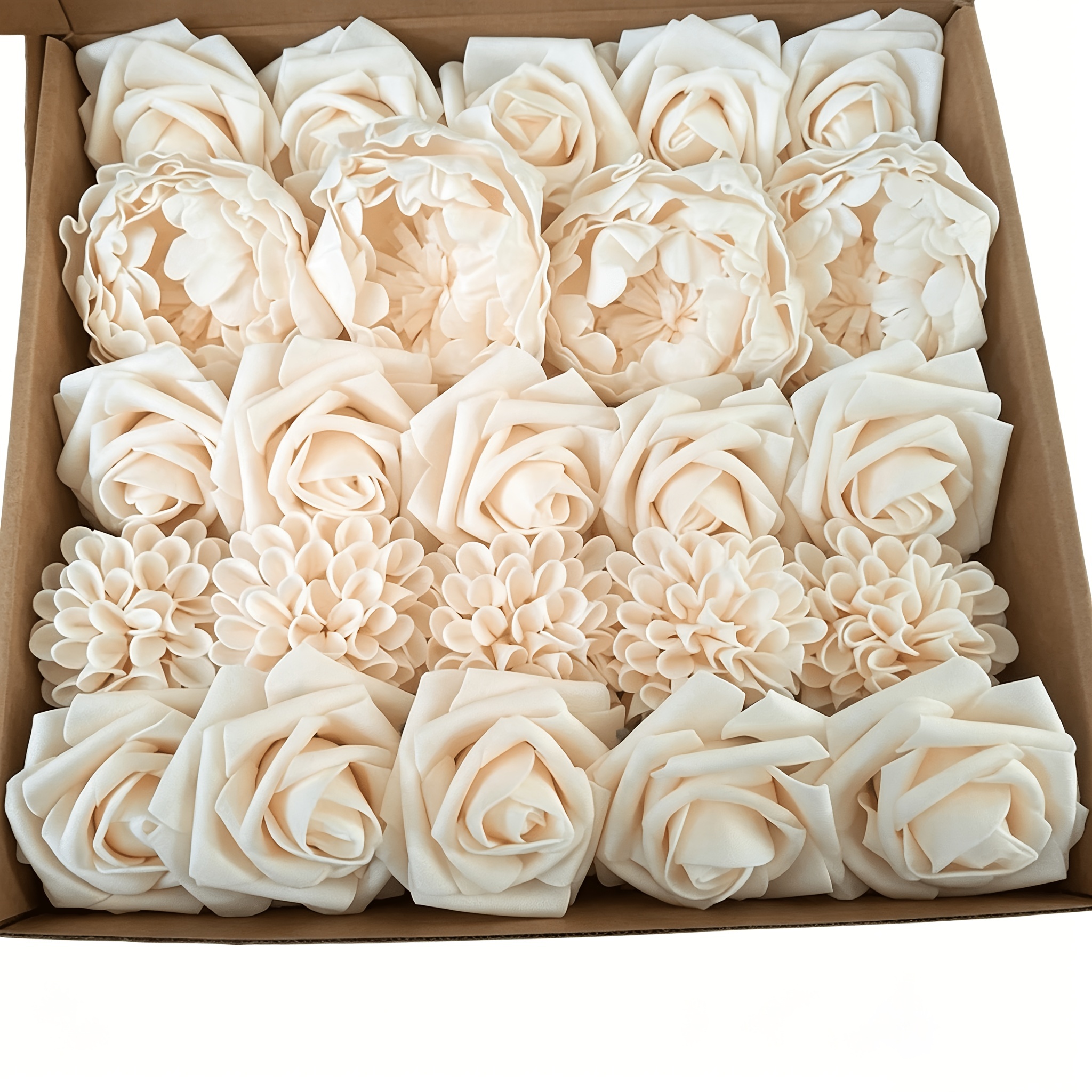 TEMU 24pcs Artificial Flowers Bouquet Without Leaves, -colored Faux Roses, Peonies, And , Realistic Stemmed Foam Flowers, Suitable For Home