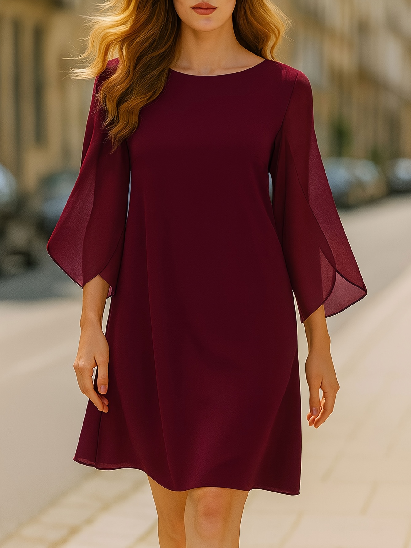 spring autumn winter elegant minimalist chiffon flared - Temu Oman