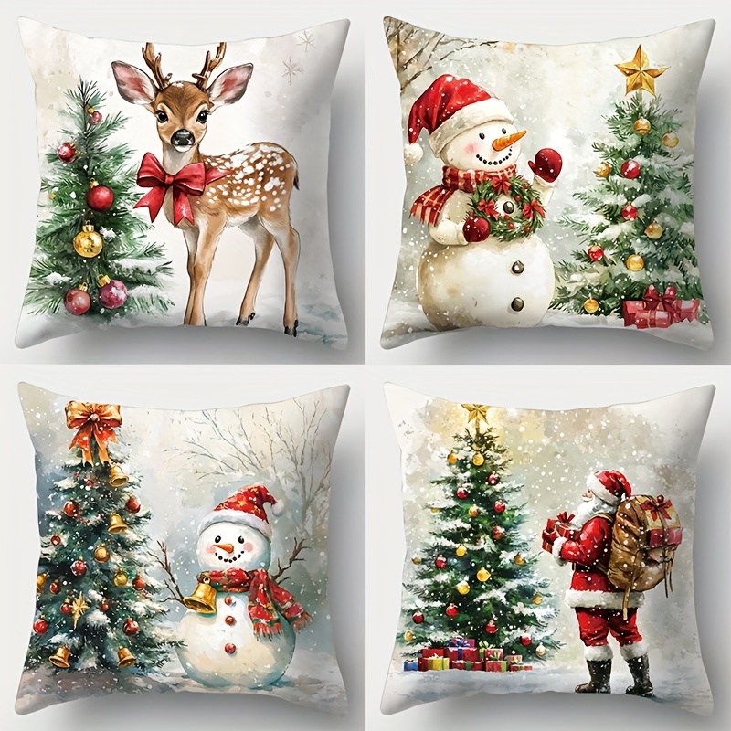 

4pcs New Christmas Pillowcase, 17.72 * 17.72, Suitable For Sofas, , Bedrooms, Decor, No