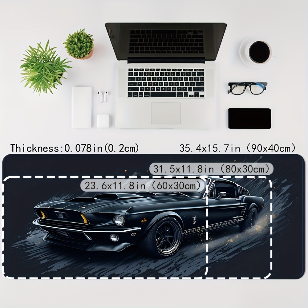 Large Muscle Car Gaming Mouse Pad with Non-Slip Rubber Base, Extended Desk Mat for Keyboard and Mouse, Vibrant Black & Orange Artwork, Perfect Gift for Car Enthusiasts, Gaming Desk Accessory, Gaming Desk Mat | Vibrant Desk Mat | Nonslip Rubber Mat, Mouse Pads for Desk