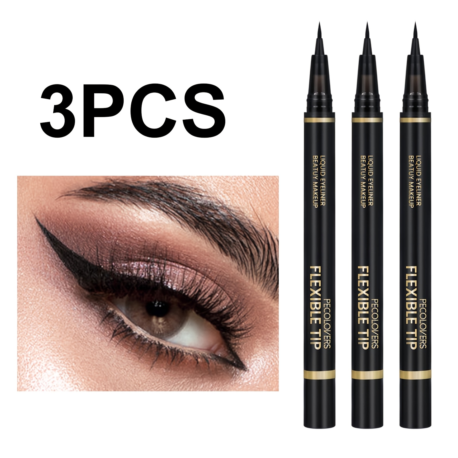 3pcs/set Tip Smooth And Quick-drying Eyeliner, Long-lasting And Not Easy To Smudge, Suitable For Beginners, Waterproof And Sweat-proof, Suitable For , Ideal Valentine's Day Gift