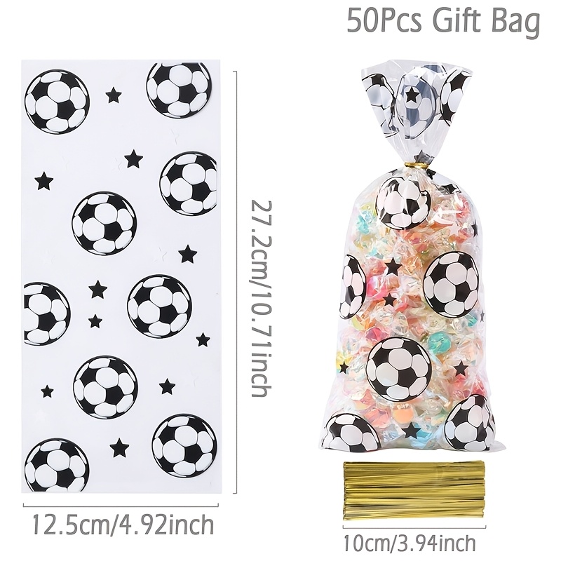 E-shop 50 Stück, Geschenktüten mit Fußballmuster-Thema, transparente Geschenkverpackungsbeutel mit Sport-Thema, Happy Birthday-Party-Dekoration für