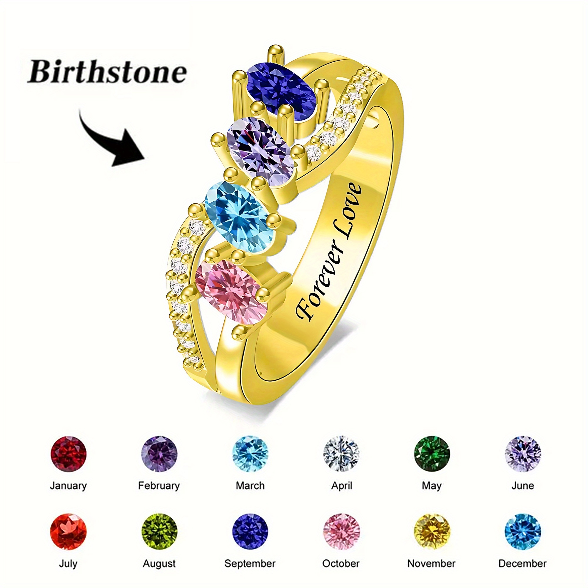 Personalized Classic Fashion Women's Ring with Birthstones