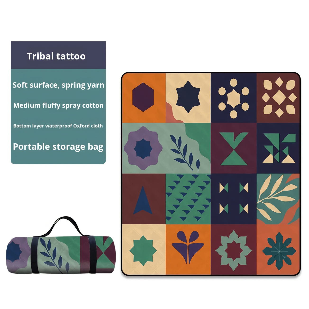 TEMU Couverture de - pliable extra large 200x200cm | à couche douce et épaisse, avec floraux et de fruits, équipée de poignées, tissu Oxford en fibre