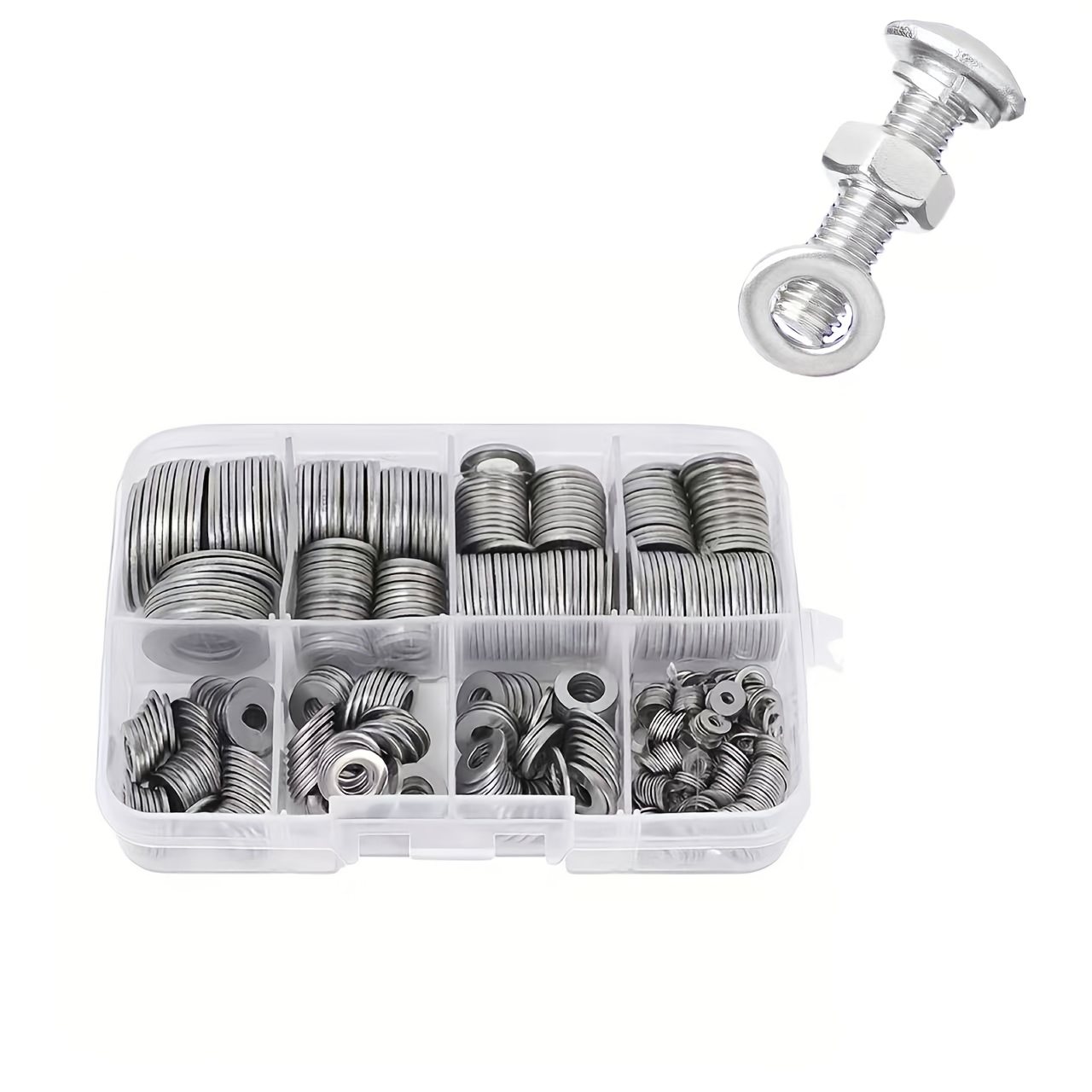 TEMU 1box 180pcs 304 Stainless Steel Flat Pad Set - O-ring Fixed Washer, Polished Surface, M2-m10 Size, , Durable