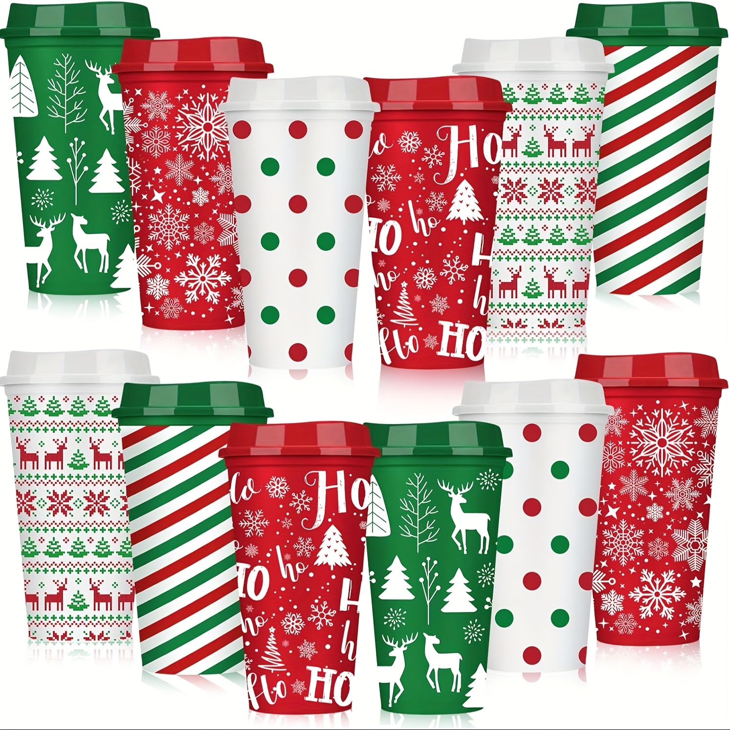 TEMU Set Of 12 Christmas-themed 16 Oz Tumblers With Lids, Perfect For Travel Mugs, Ideal As Thank-you Gifts For Hot And Cold Beverages Halloween,