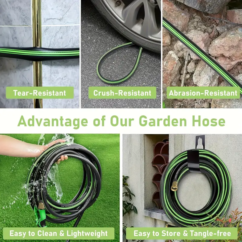 50ft heavy duty rubber garden hose with 10 function high pressure nozzle 3 4 inch solid brass leak proof joint thread suitable for outdoor cleaning gardening and lawn care bright sturdy structure Product details 2