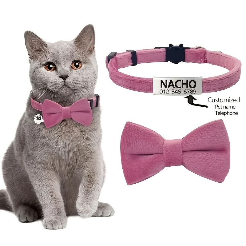 

1pc Collier de chat en soie à nœud en peluche personnalisable, collier de chien en polyester souple réglable avec personnalisé pour chatons et chats