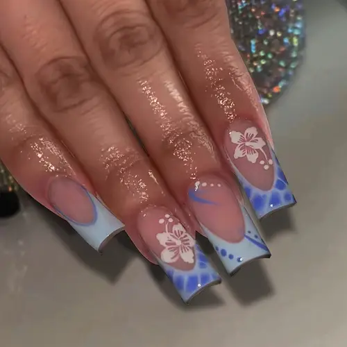 48pcs on nails with hand painted irregular long square nails glossy full coverage medium duckbill shape for daily holiday wear jelly clippers on nails medium length beauty accessories durable pressons at home manicure easy application