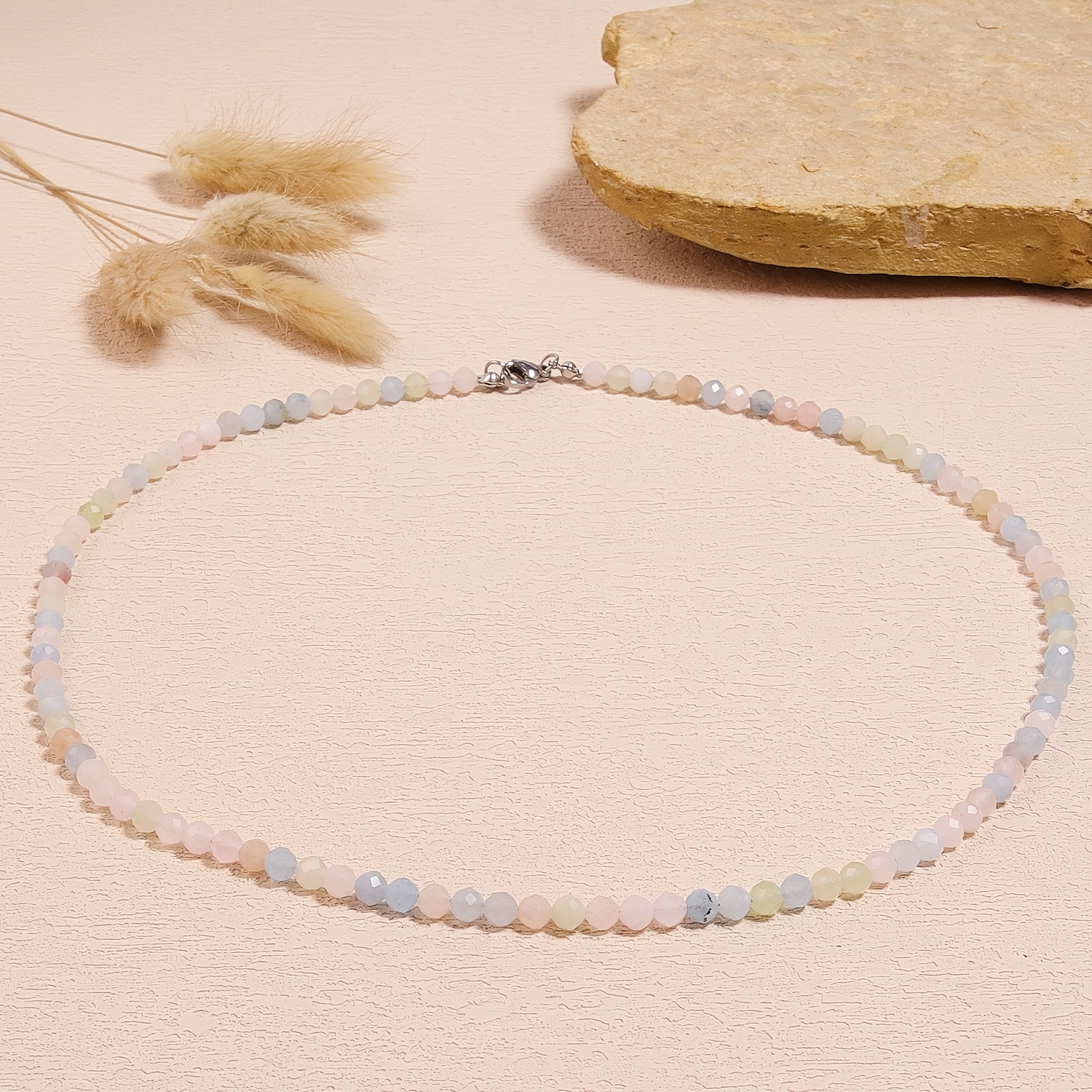 E-shop 3 mm facettierte Morganit Minimalistische Halskette, Unisex, geeignet für alle Jahreszeiten, ein wichtiges Geschenk für Sie