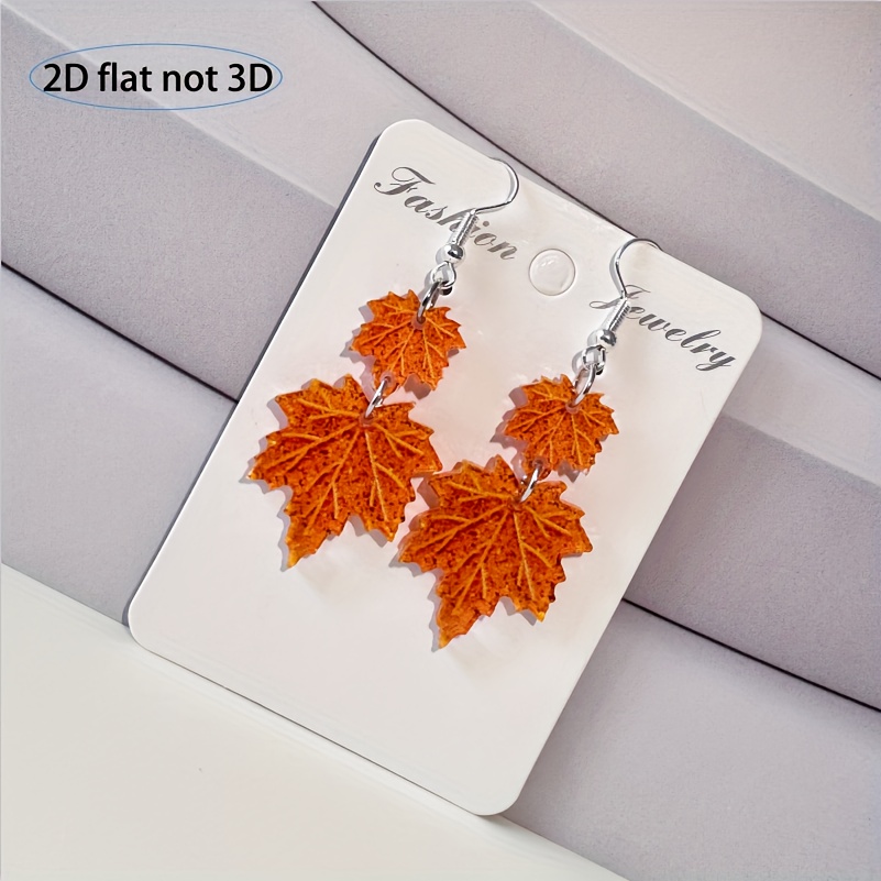TEMU 2d Flat Acrylic Retro Bohemian Maple Leaf Pendant Earrings, Classic Vintage Autumn Style, Suitable For Daily Wear Or Gifting