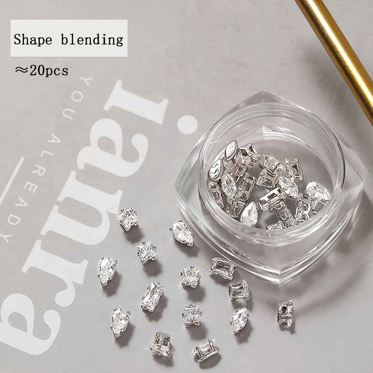 20pcs Japanese Nail Zirconia Drill Light Luxury Mini Nail Decoration Drill Sparkling Nail Drill Water Drop Rectangle Shape Mixed Pack