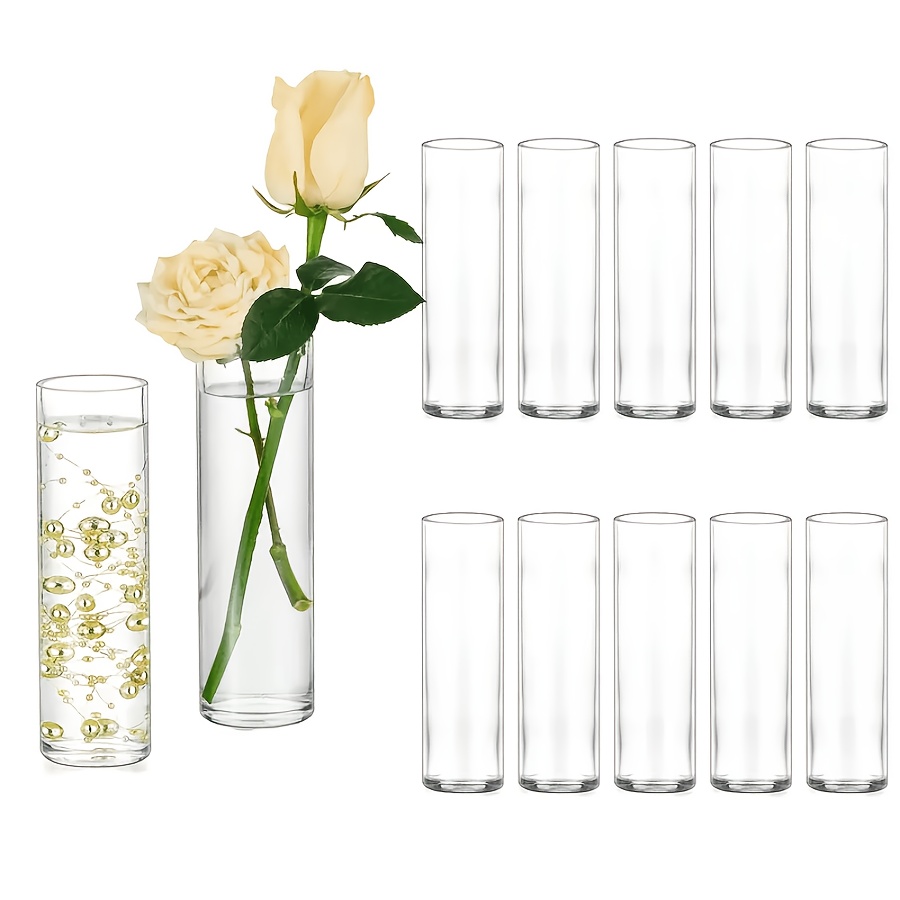 TEMU 12pcs Small Glass Cylindrical Vases, High Hurricane Candle Holders For Centerpiece Decorations, Transparent Round Vases For Pillar Or Floating