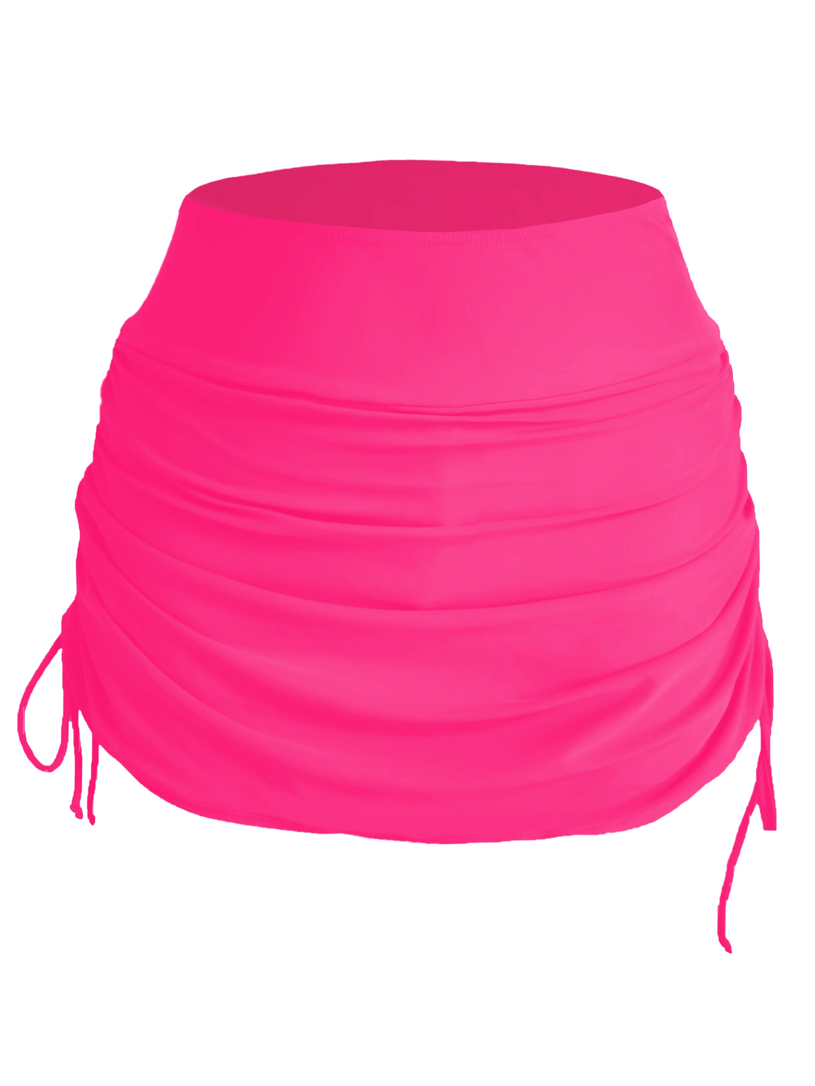 Drawstring Ruched Black Swim Skorts, Plain High Stretch Swimming Bottoms, Women's Swimwear & Clothing