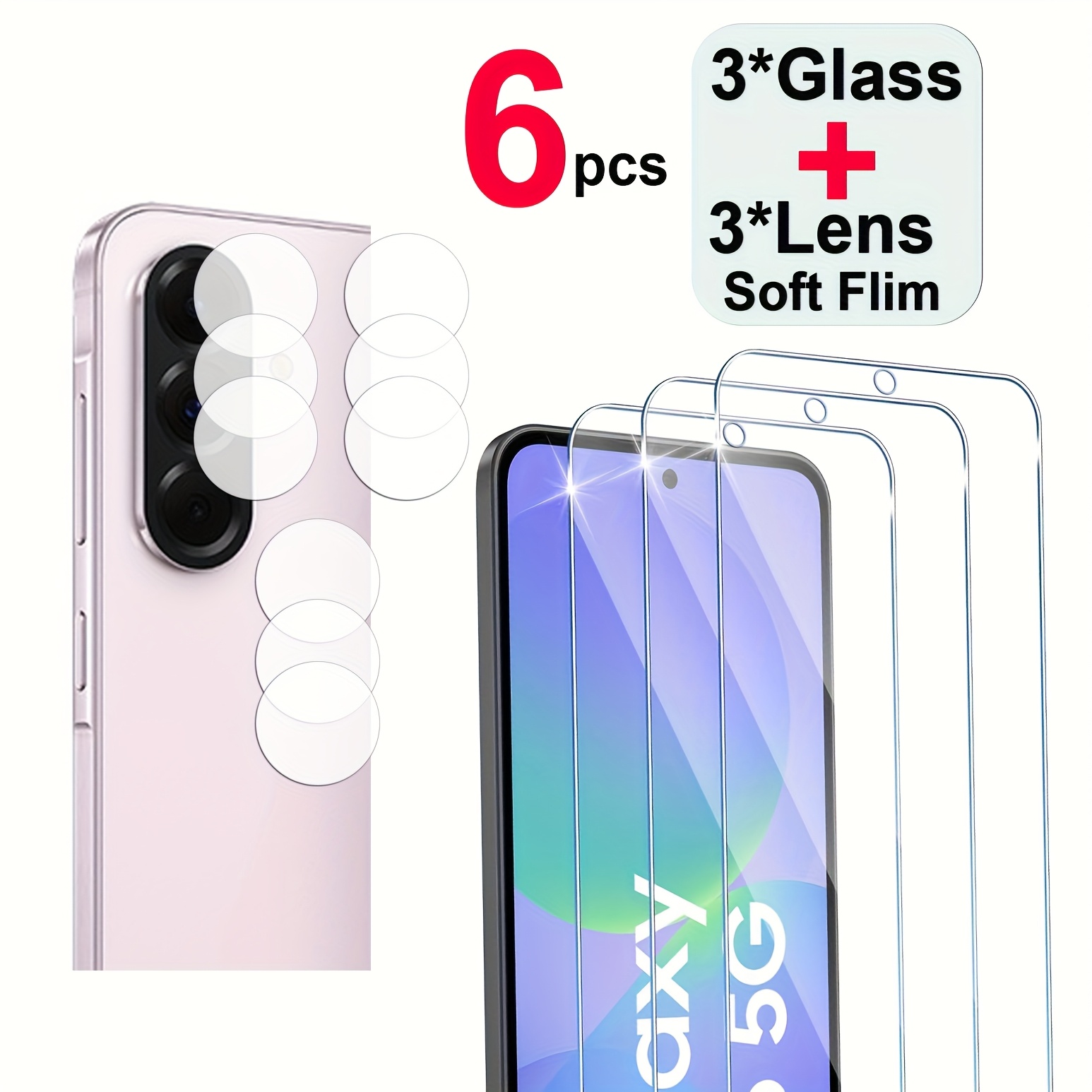 6pcs = 3 Protector For For Galaxy A36 A26 A56 5g And 3 X Lens Soft Film Camera Lens Protector Tempered Glass Protective