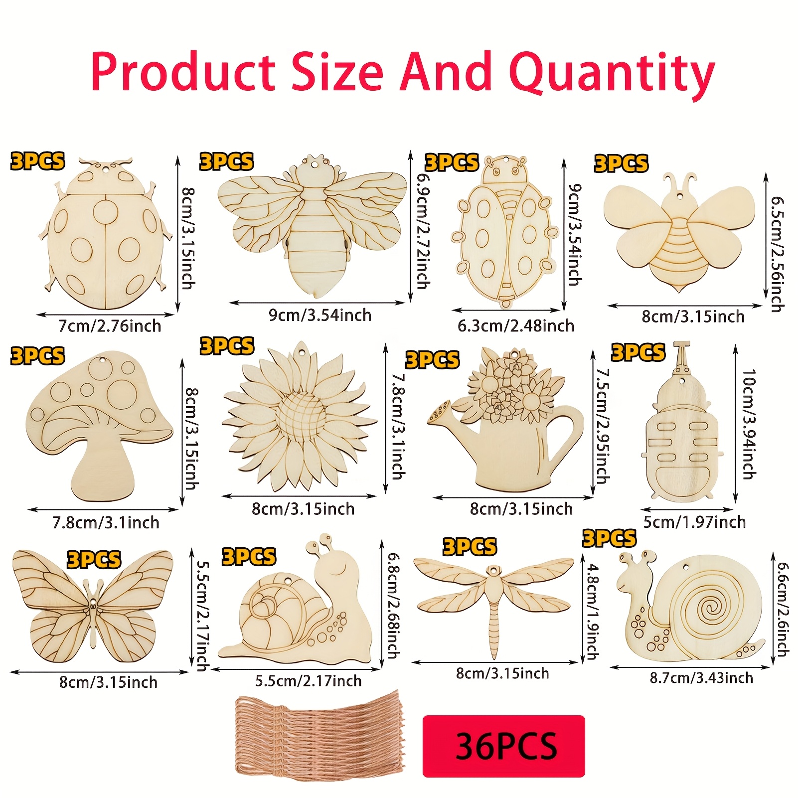 Image of 72pcs Insects Wooden Crafts Set, Craft Set, Wooden Craft Set, Birthday Crafts, With 36pcs Of Wood And 36 String, Suitable For Creative Gifts Party Decoration Holiday Gifts