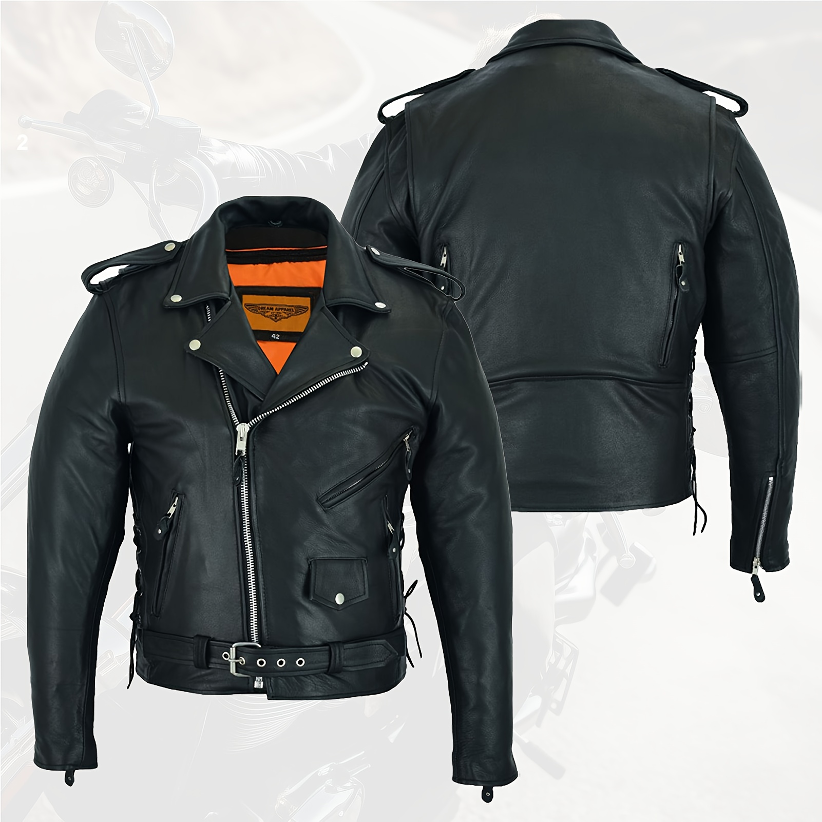 [Heavy Duty Leather Jacket] Black Heavy Duty Cowhide Leather Motorcycle Jacket for Men | Classic Biker Jacket with Multiple Pockets, Adjustable Laces