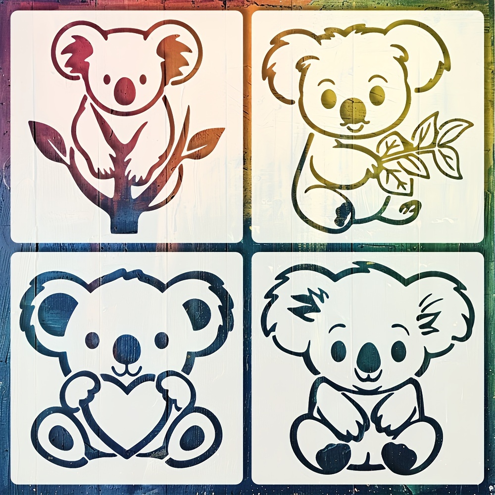 4pcs Koala Stencils | Reusable Mylar Templates For Diy Crafts, Scrapbooking & Home Decor | Multi-use Designs For Painting On Furniture, Walls, Floors, And More | Durable & Versatile Art Supplies