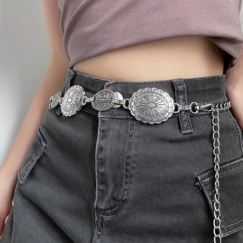 2pcs spring summer womens metal oval belt chain boho vintage  display picture 1