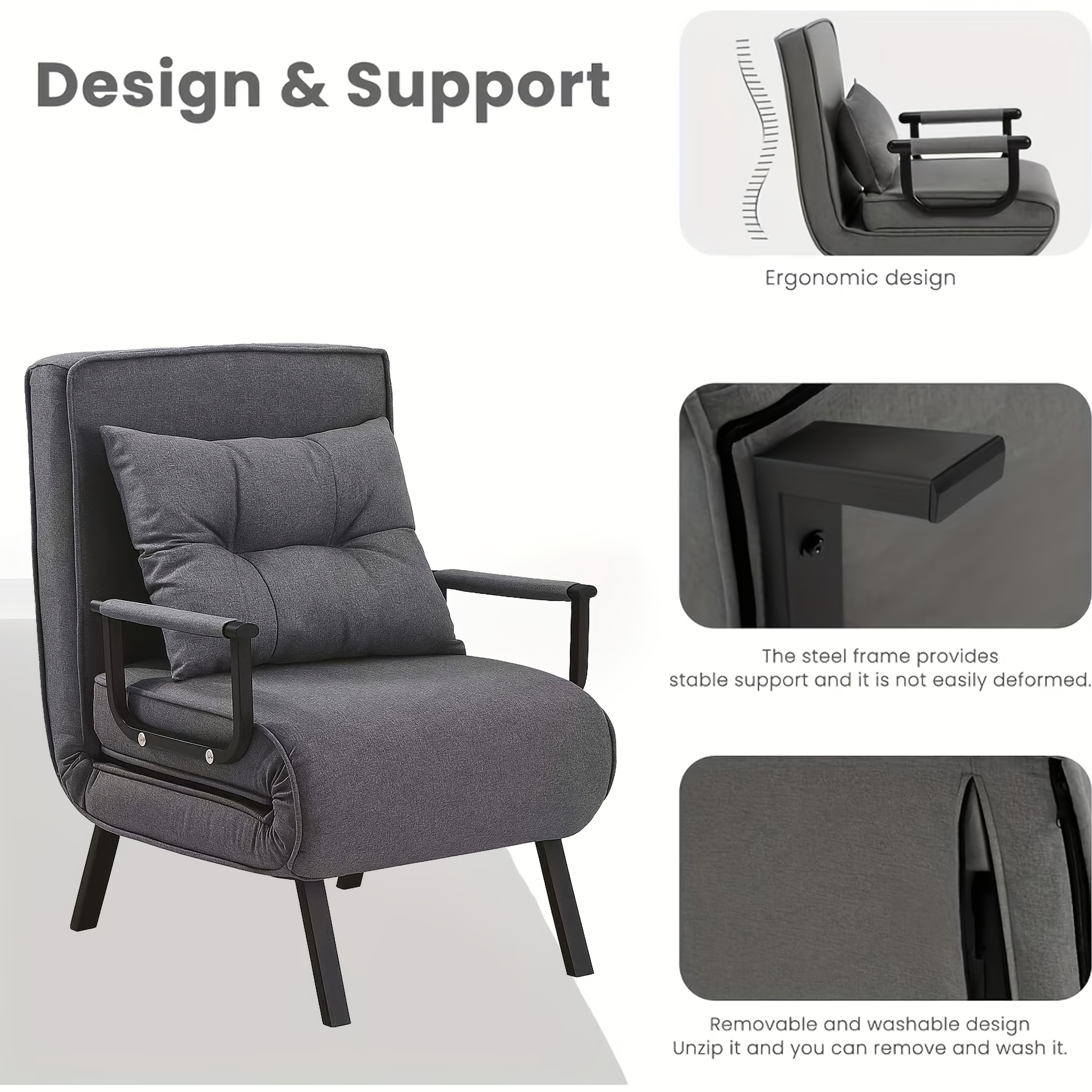 Multi-functional Folding Sofa/folding Chair 4-in-1 Folding Sofa Essential For Small Apartments Space- Adjustable Backrest Washable Suitable For Parties Office Home Use